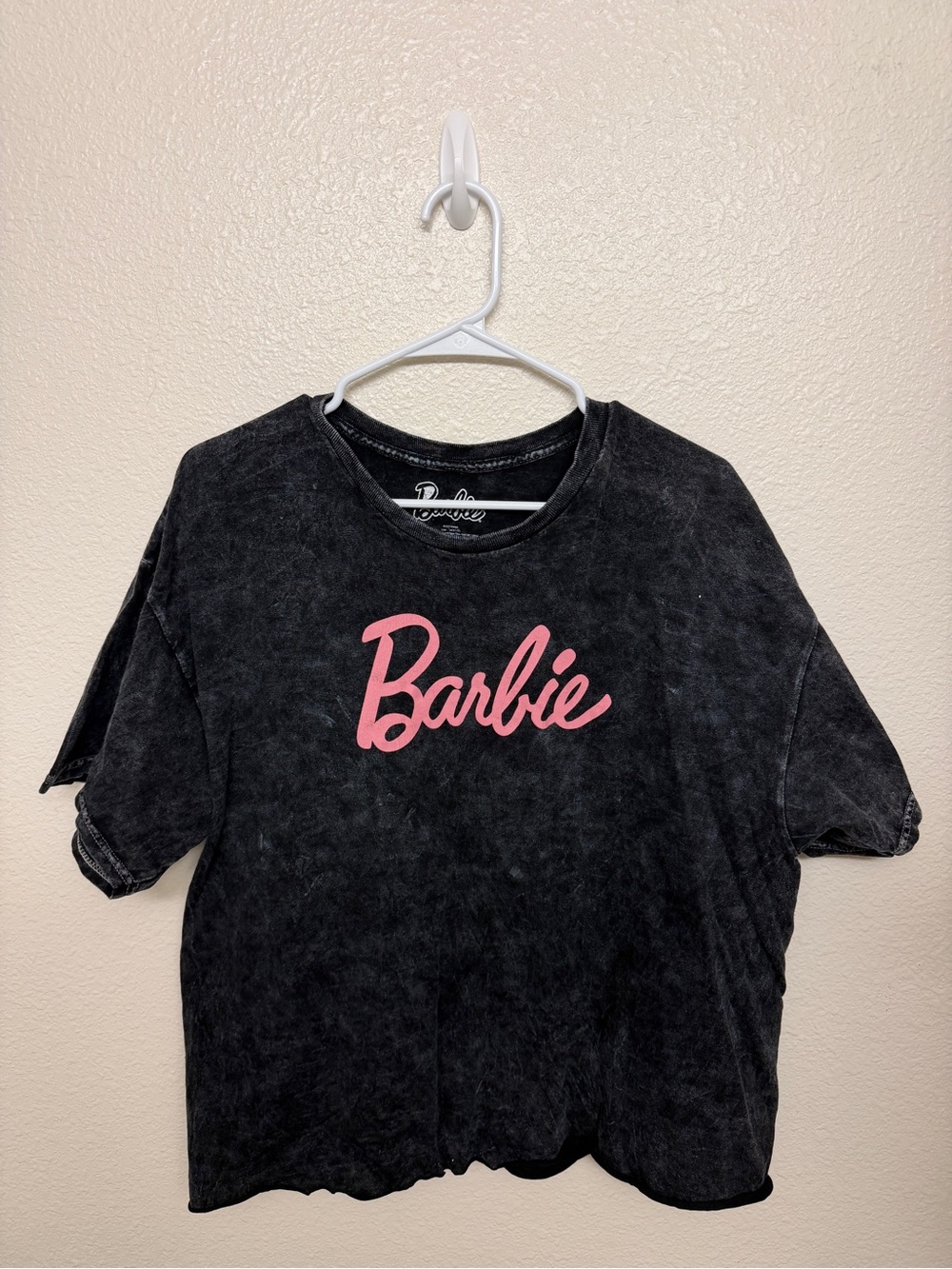 Barbie Black Tee with Pink Script Logo
